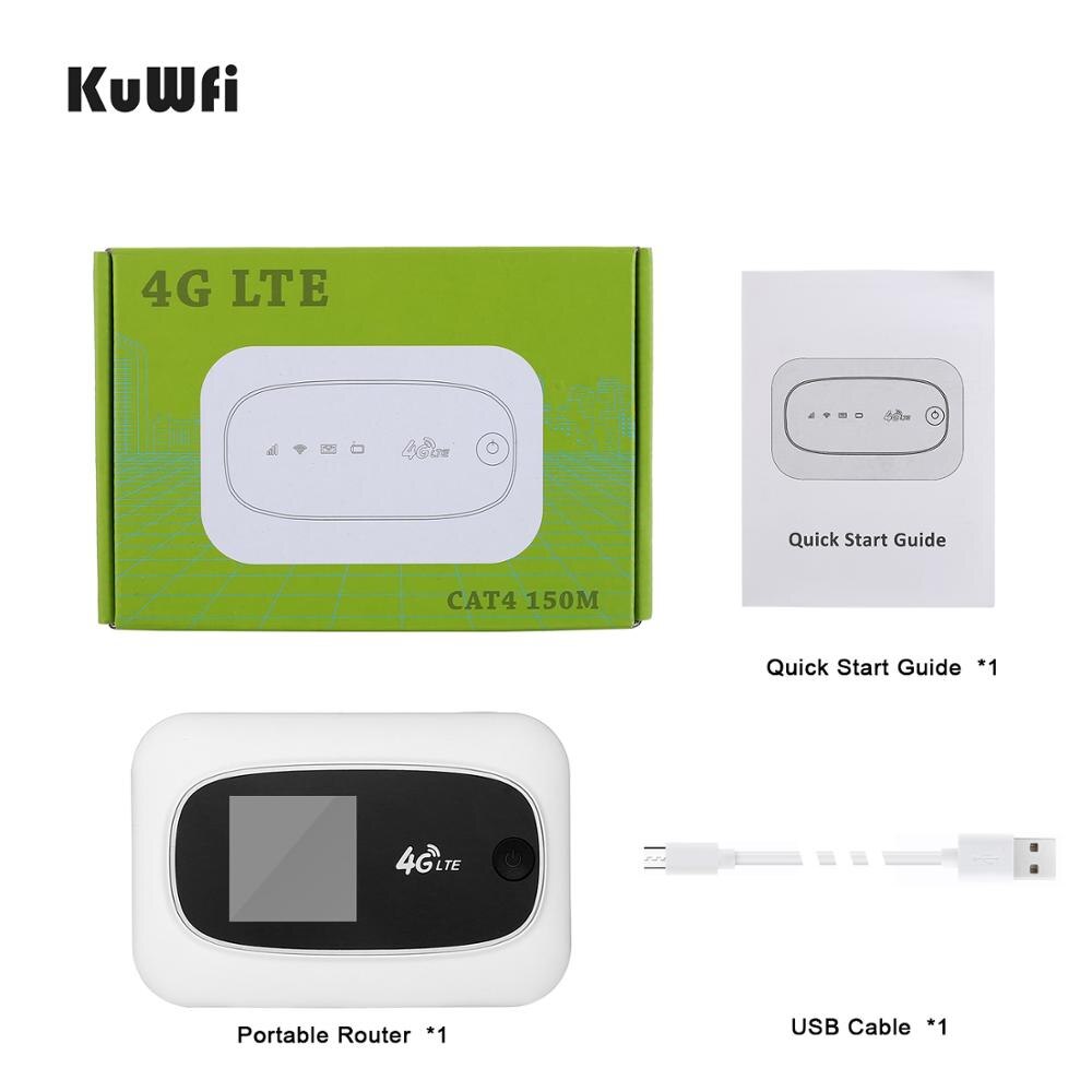 KuWFI Mobile 4G Wifi Router Mobile WiFi Hotspot Travel Router Partner4G Wireless SIM Routers with SD and SIM Card Solt