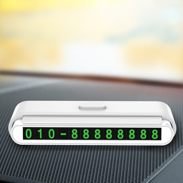 Bil lysende midlertidigt parkeringskort automotive skjult digital telefon nummerplade klistermærker natlys parkeringsplads stop tilbehør: Hvidt grønt nummer