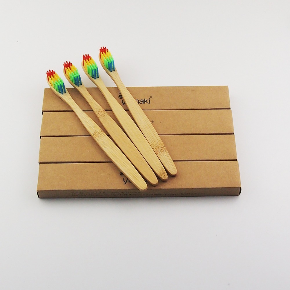 5 Pieces Bamboo toothbrush Soft Toothbruah soft-bristle Colorful bamboo fibre wooden handle