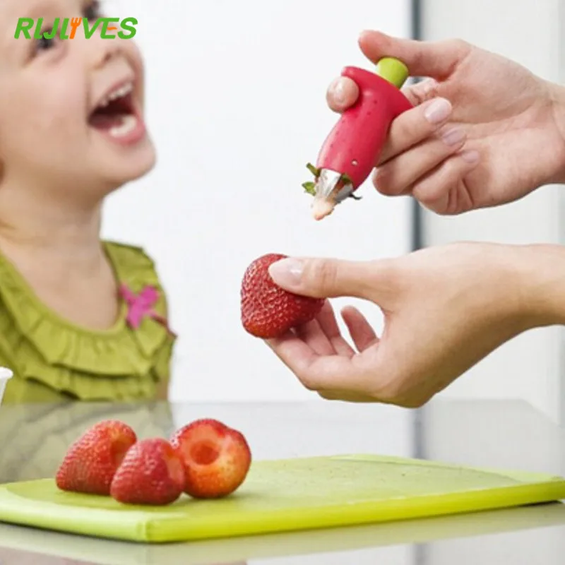 Descascador de morangos e frutas, dispositivo de remoção de caules, talhas de tomate, faca de morango, removedor de caules, fatiador de frutas, 1 peça