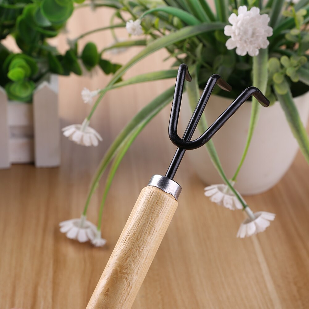 3 stk mini haveværktøjssæt mini skovl rake spade rale med træhåndtag metalhoved gartner bonsai værktøj haveværktøj