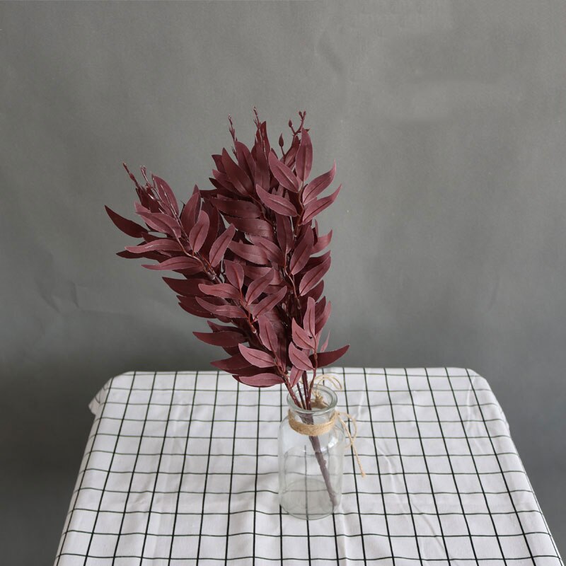 Sztuczne liście wierzby zielone białe sztuczne rośliny DIY Faux bukiet sztuczne liście robić dekoracji domu weselnego lasu: czerwony