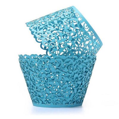 Envolturas de la Magdalena cepa filigrana de envoltorio de taza camisas decoración del banquete de boda 50 Uds: Azul