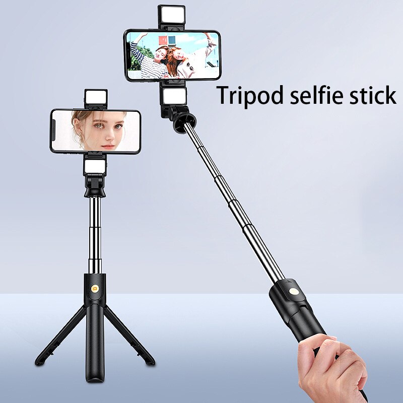 Selfie-stick-stativ mit bluetooth-fernbedienung und fülllicht, tragbarer, ausziehbarer verlängerungsständer