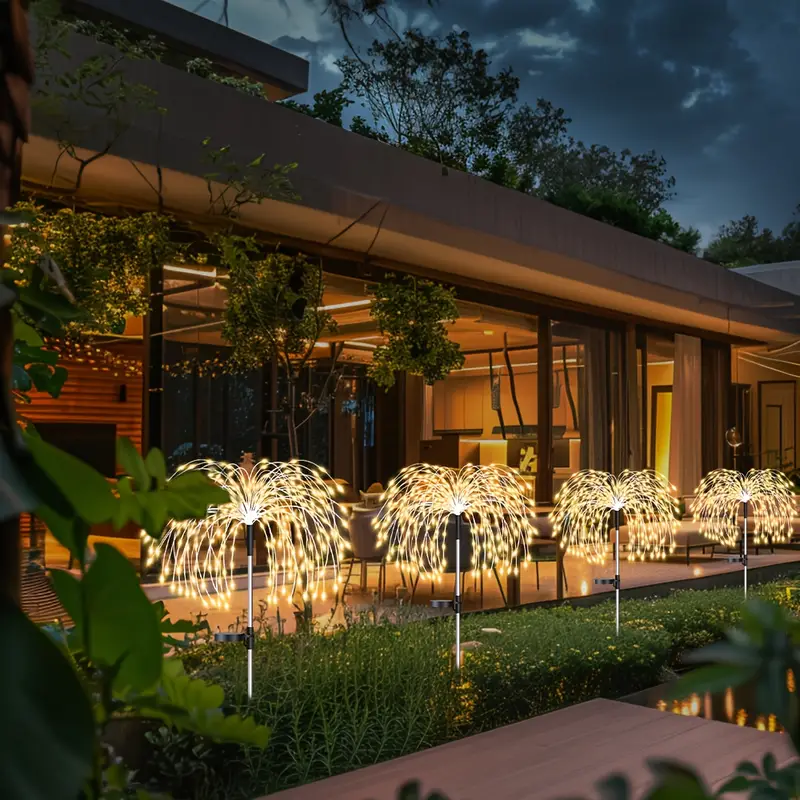 Luces solares de jardín para exteriores, luces solares impermeables de fuegos artificiales, decorativas para exteriores, para macizo de flores, decoraciones navideñas de Halloween: Púrpura / Multicolor