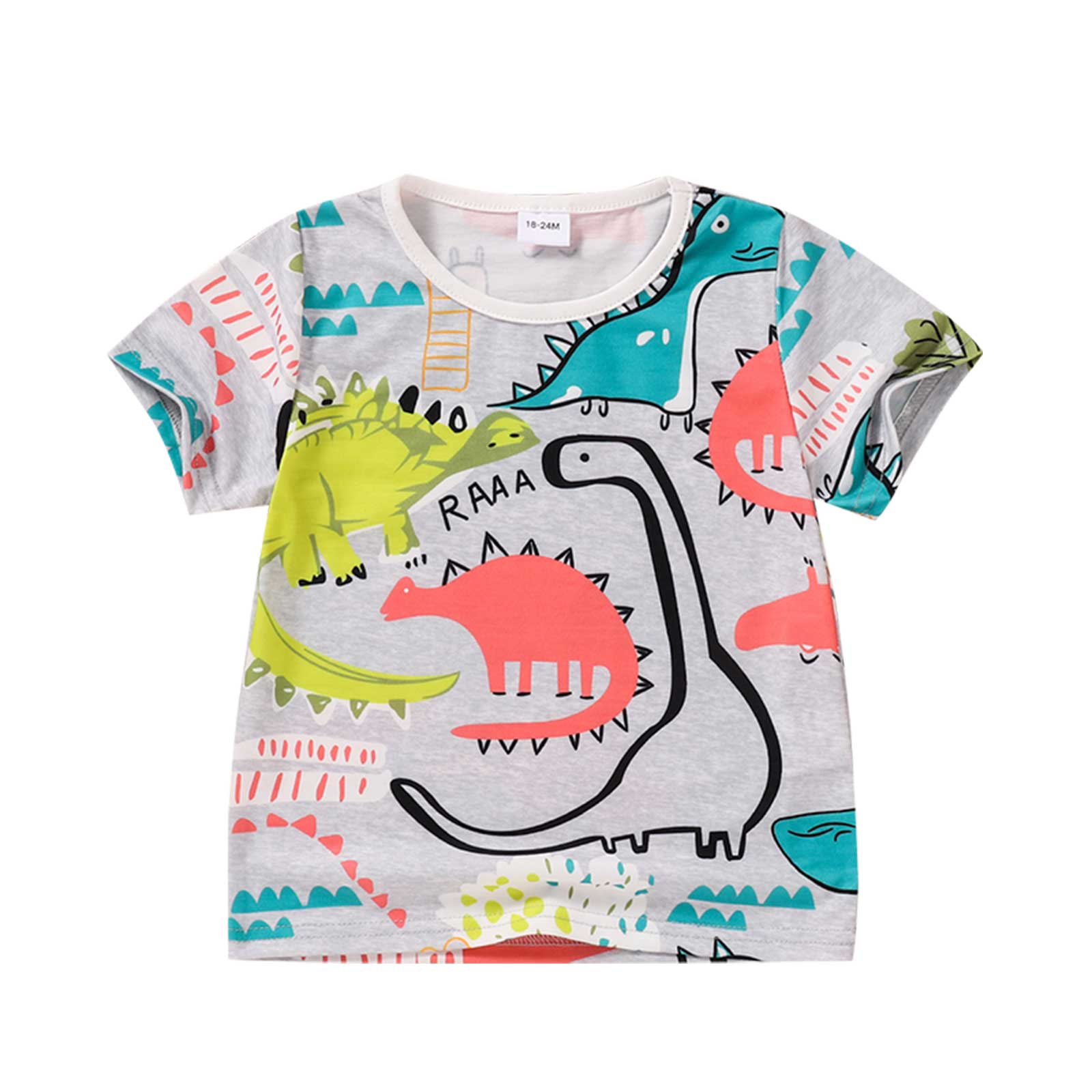 Kleine Jongens Zomer Ademend T-shirt, Creatieve Cartoon Dinosaurus Afdrukken Korte Mouw Ronde Kraag Top Kinderen Casual Kleding