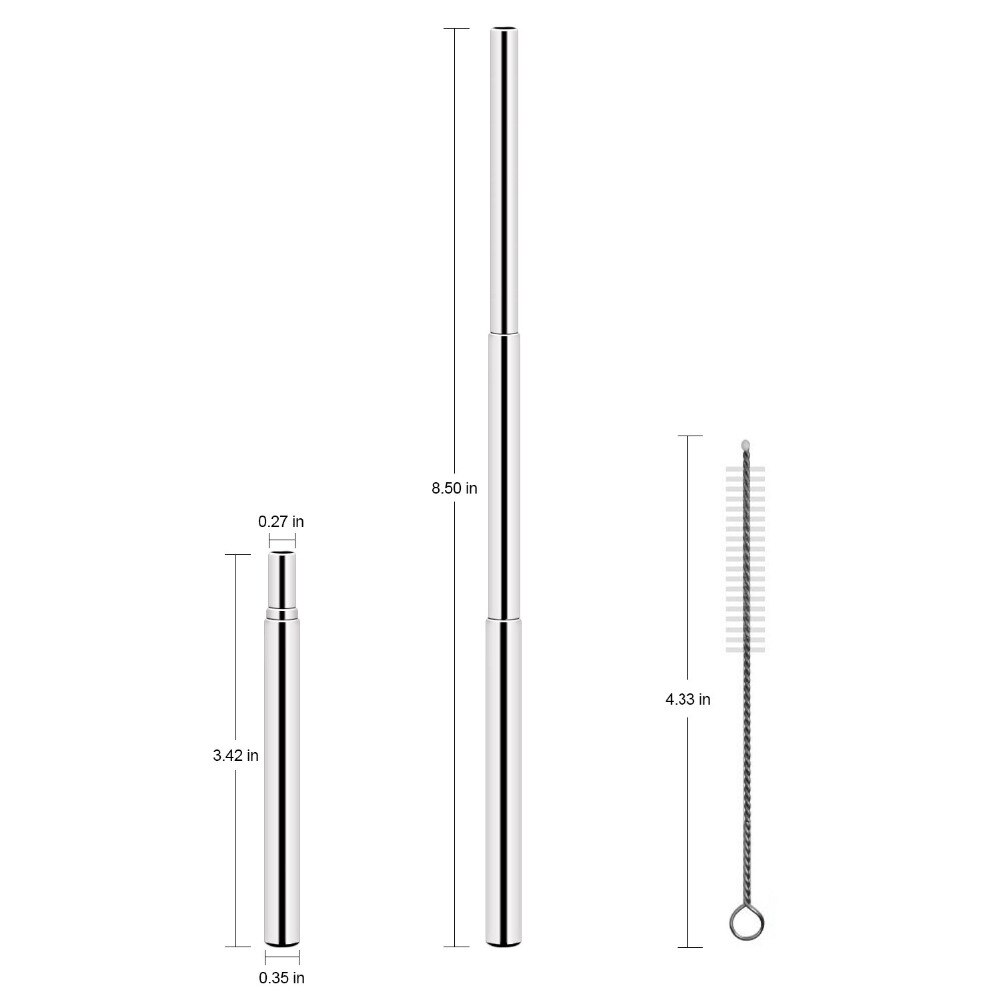 Telescopische Herbruikbare Rietjes Rvs Metalen Rietjes Food-Grade Folding Rietjes Sleutelhanger Set met Case Reinigingsborstel