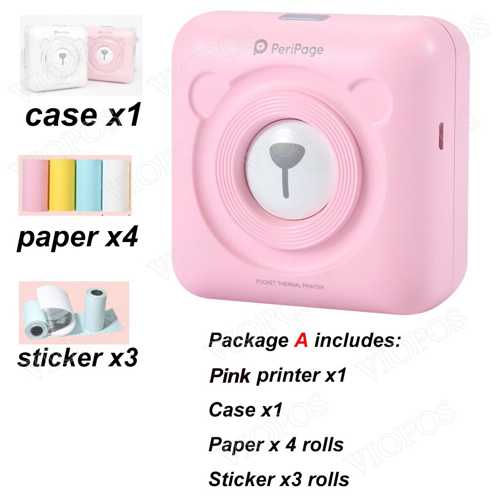 Mini Pocket Photo Printer For Mobile phone Android and iOS: pink Package A