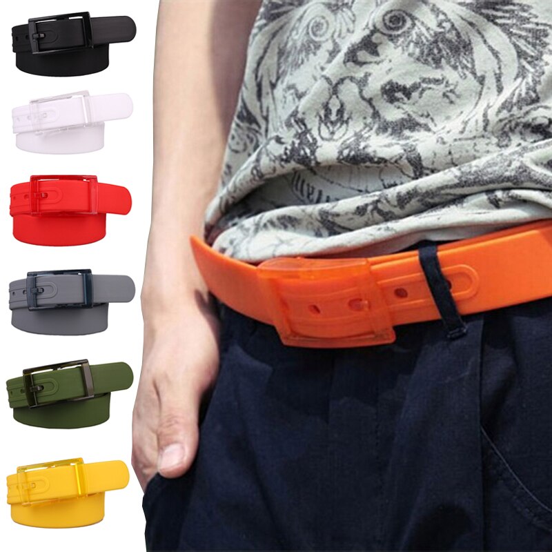 Candy Colors Jelly Rubber Plastic Buckle Belts Adjustable Unisex Women Men Silicone Belt Student Jeans Pants Straps Wristband