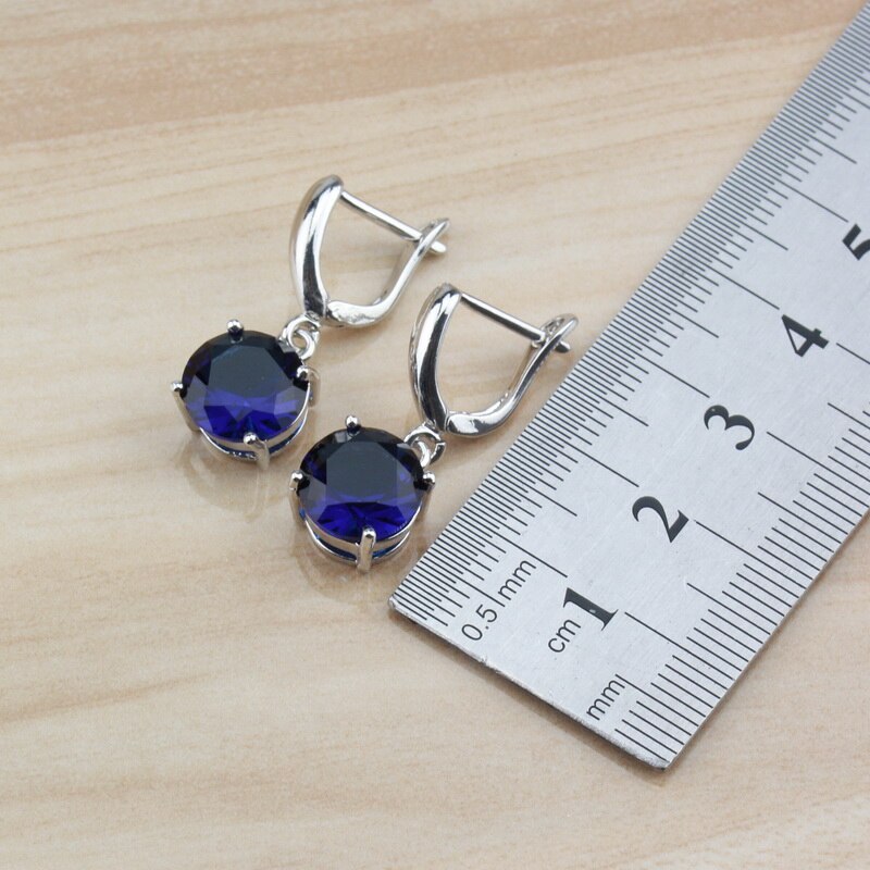Zilveren kleur met natuurlijke stenen cz ronde blauwe sieraden sets voor dames kostuumaccessoires en gratis sieradendoosje