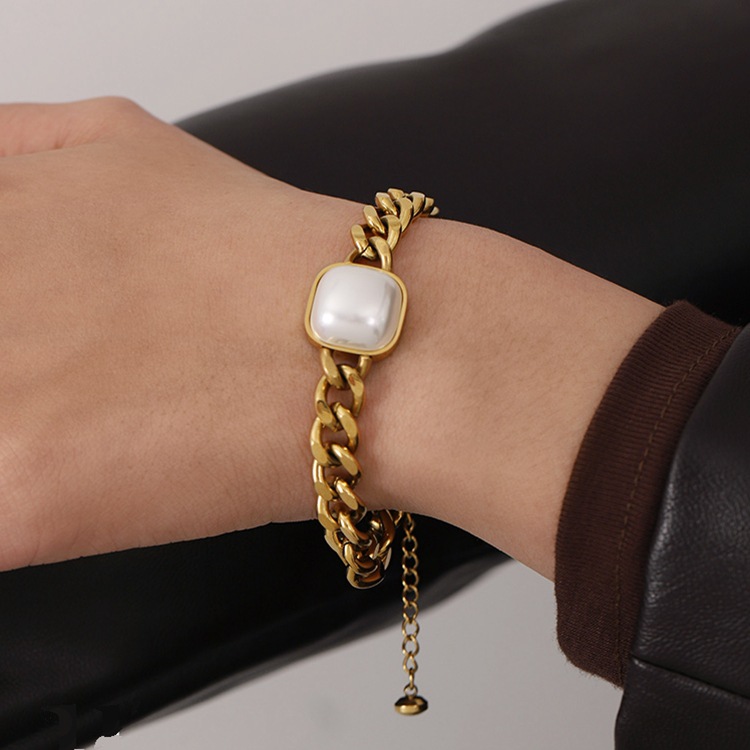 HUANZHI-pulsera de doble capa con perlas grandes y formas geométricas para mujer y niña, brazalete hueco, de joyería para , novedad de