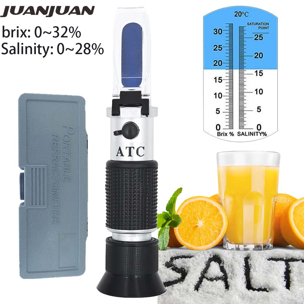 2 in 1 saltholdigheds refraktometer 0-28%  brix 0-32%  sukker måler salt salt refraktometer salt vand 0-10%  test salinometer atc 20%  off