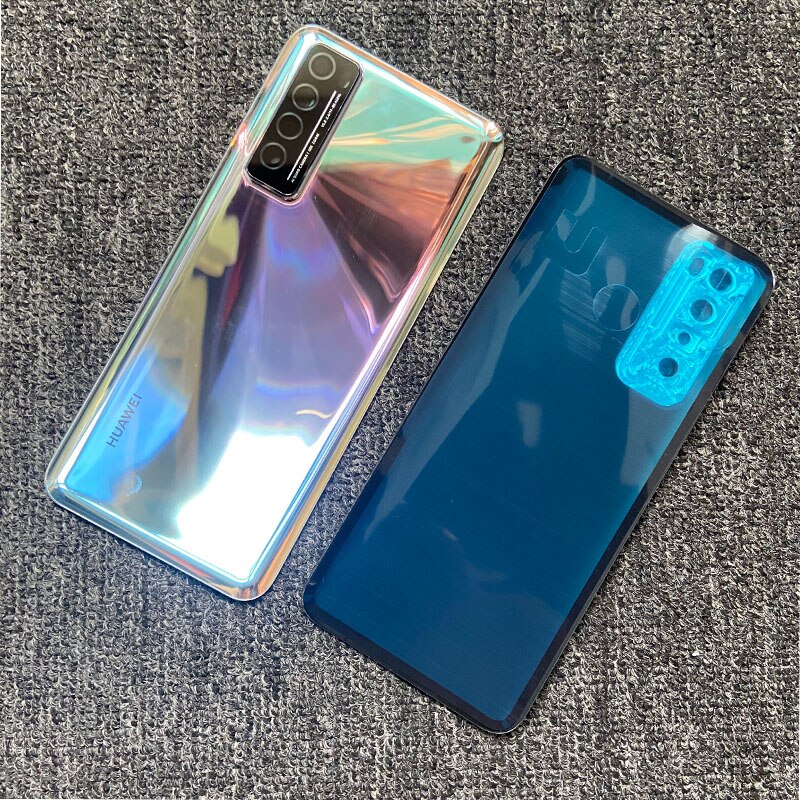 6.53 "coperchio della batteria per Huawei Nova 7 5G custodia posteriore in vetro porta posteriore con obiettivo della fotocamera + adesivo adesivo JEF-AN00 NX9 AN20: with lens silver