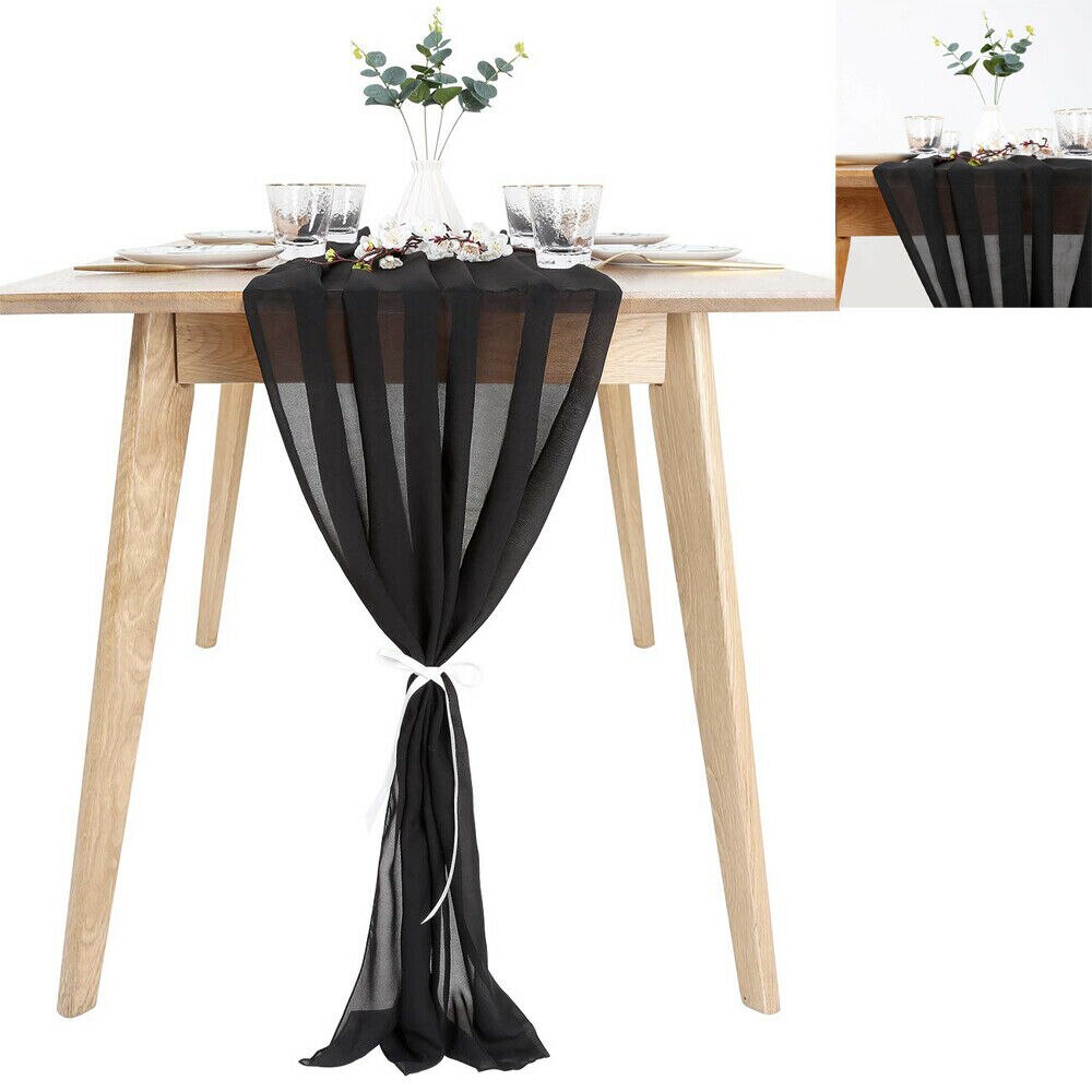 custom made wedding very popular very light champagne birthday party wedding ivory chiffon table runner: Black