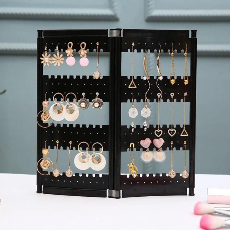 Acrylic Jewelry Organizer - 28cm Height - 13.8cm Width - Necklaces Earrings Display Rack: Black 2 doors