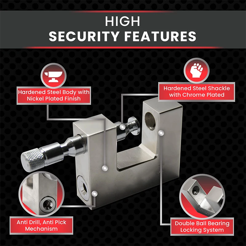 High Security Heavy Duty D-Shaped Padlock with 3 Keys Rust-proof Steel Lock for Garage Door Containers Gates and Warehouses