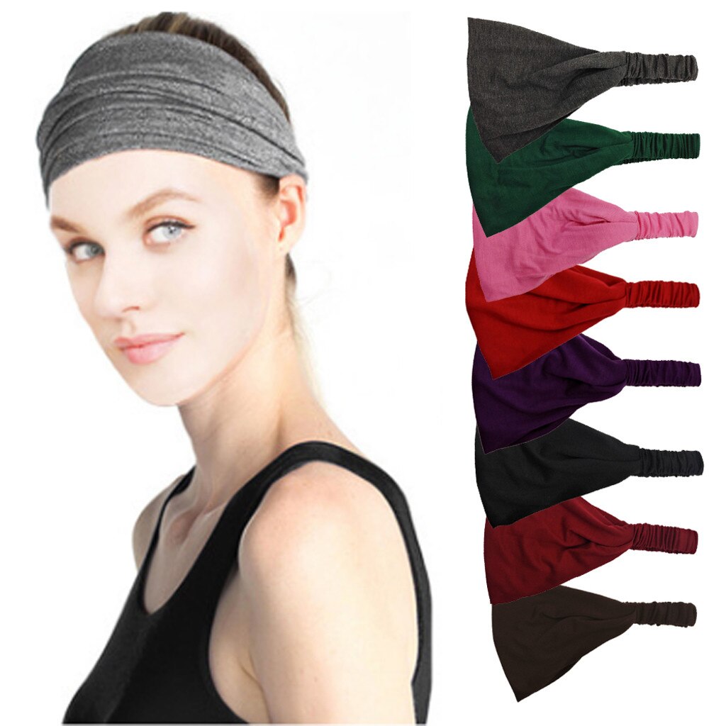 Cinta elástica para el pelo para Mujer, Bandana De Color liso para Yoga, gimnasio, banda para el pelo para el sudor, banda para la cabeza, Buzos deportivos