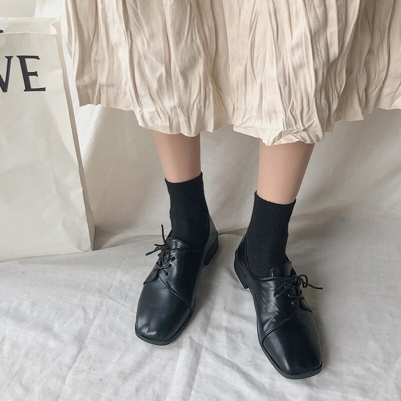 nuevos zapatos Oxford de cuero suave con cordones para mujer, zapatos planos de punta redonda para mujer, zapatos de para mujeres jóvenes,