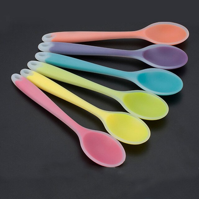 Visuelle berühren 1PC Mini Silikon Löffel 20,5 cm/8 "Bunte Löffel Geschirr Kochen Werkzeuge Utensil Zufällig Gesendet tisch Geschirr: durchscheinend