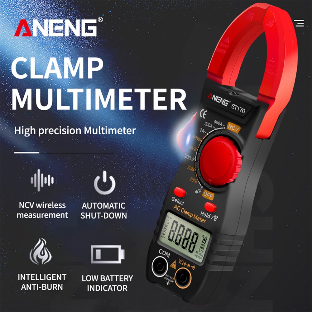 ANENG ST170 Digital Clamp Meter DC/AC Current Multimeter Ammeter Voltage Tester Car Amp Hz Capacitance NCV Ohm Test
