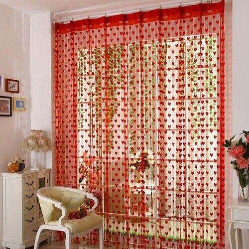 Goedkoopste String Gordijn voor Woonkamer Deur Kwastje Screen Room Divider Blind Venster Drape Hart Panel Chinese Gordijnen: Red