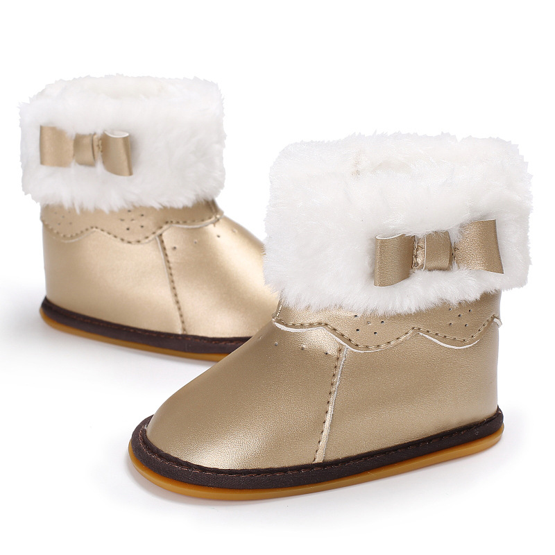 Lente en Herfst 0-1 jaar oude vrouwelijke baby rubber onderkant plus katoen warme snowboots baby schoenen peuter schoenen: Goud / 13-18 months