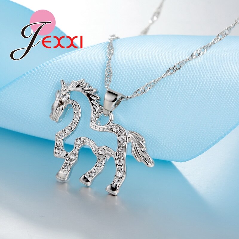 Rhinestone 925 Sterling Silver Bridal Jewelry Set For Women Horse Necklace Earring Set