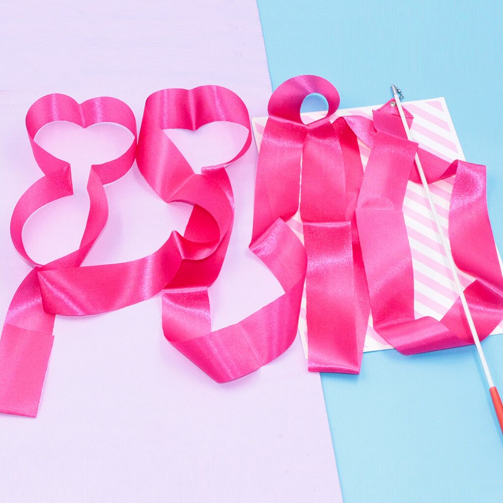 Dance Ribbon Dancing Streamers with Rod Rhythmic Gymnastics Ribbon Streamer: Rose Red