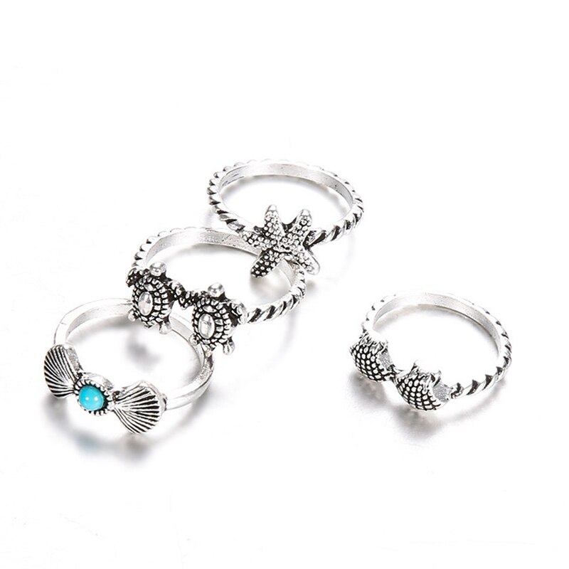 4 stuks Bohemian Shell Schildpad Vinger Ring Set Charm Starfish Zilveren Joint Knuckle Rings Vrouwen Sieraden Accessoires