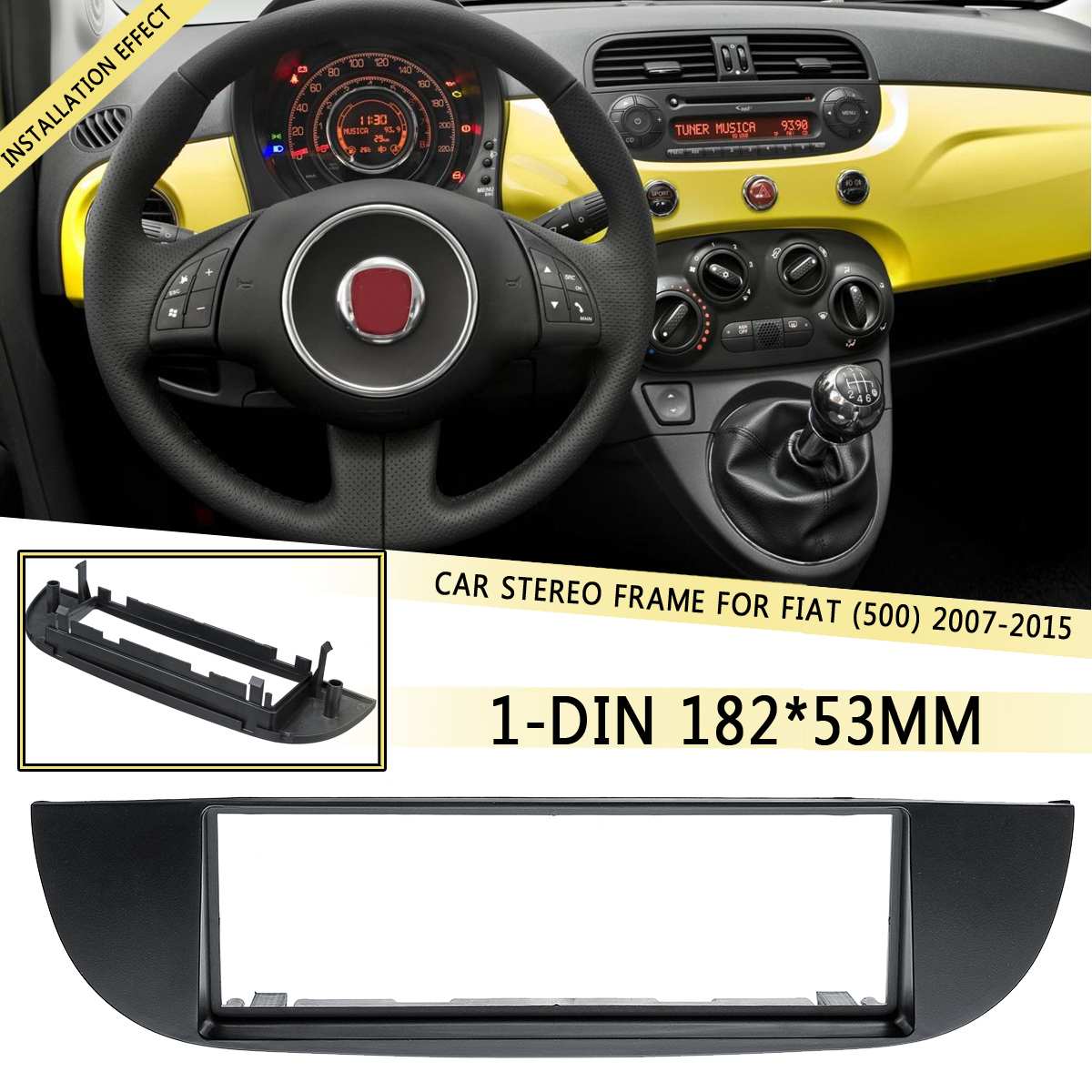 1 din bil dvd/cd radio stereo ramme facia panel trim adapter dash kit til fiat  (500) 2007 182 x 53mm