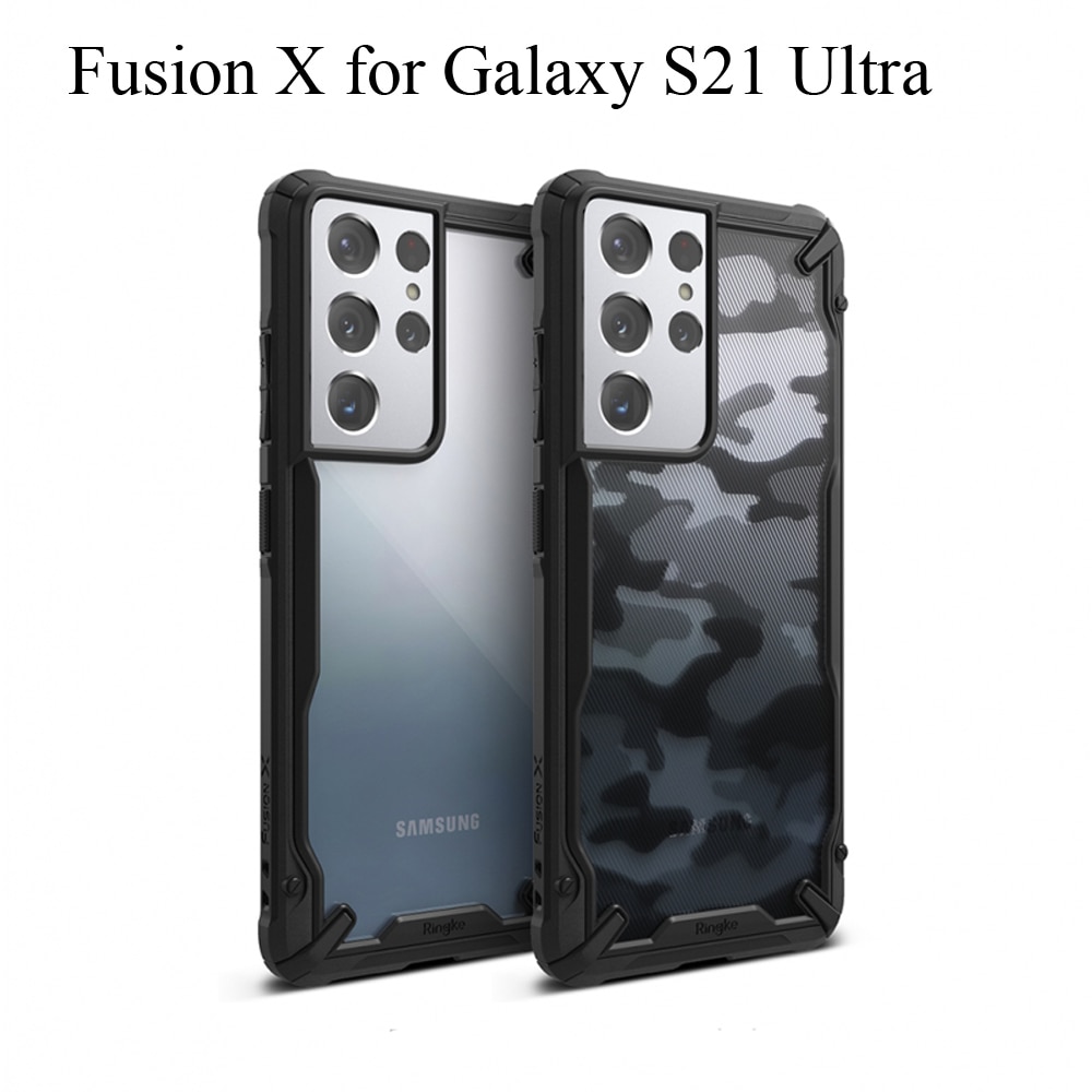 Ringke-funda Fusion X para Galaxy S21, Ultra transparente, trasera, Flexible, marco de TPU, híbrida, antigolpes, con agujero de patio