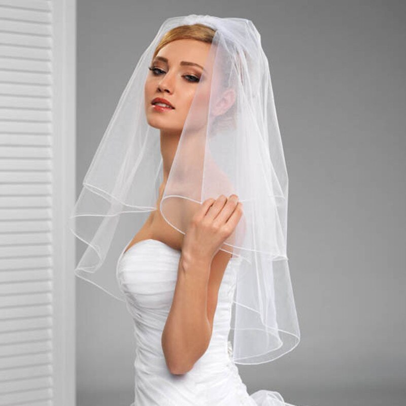 Simple Short Tulle Wedding Veils Two Layer With Comb White Ivory Bridal Veil for Bride Marriage Accessories: White 2