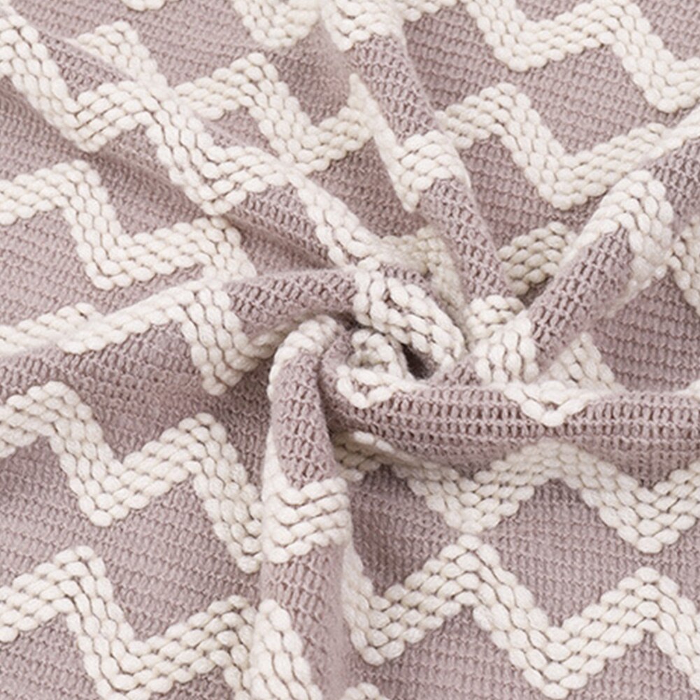 Bedding Knitted Throw Sofa Blanket Living Room Home Office Soft With Tassels Machine Washable Warm Rectangle Wave Pattern