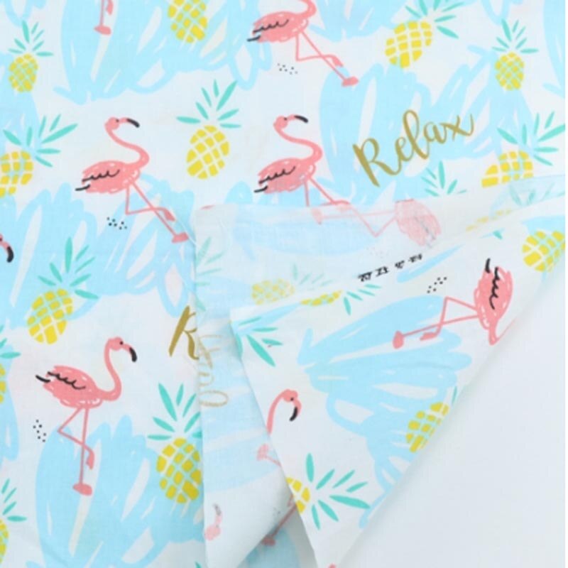 Tela de algodón de 160CM x 50CM con dibujos animados de flamenco, rosa y azul, telas de cheurón de piña para cuna DIY, tejido de costura con cojín: blue flamingo