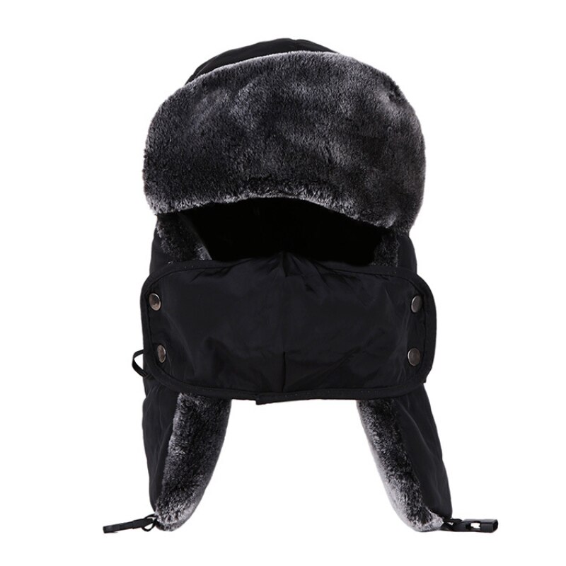 Vinter mandehatte russian hat sport øreklapper/masker bomber lei feng kasketter flaps kasketter til mænd: Sort