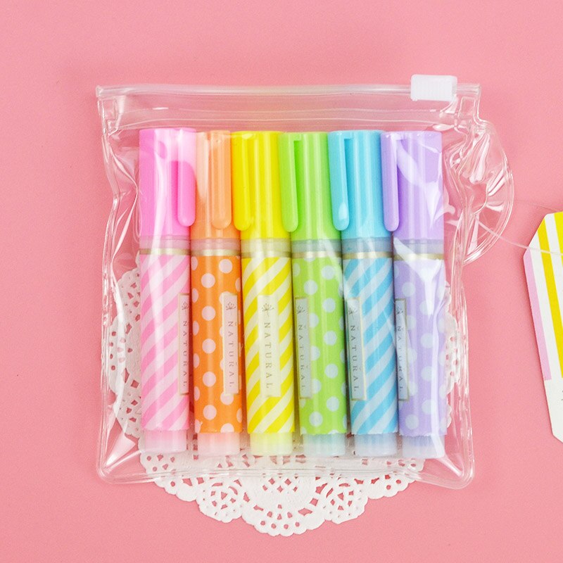 6 unids/lote lindo Punto de marcadores Kawaii 6 colores dibujo marcadores para el de los niños de la escuela