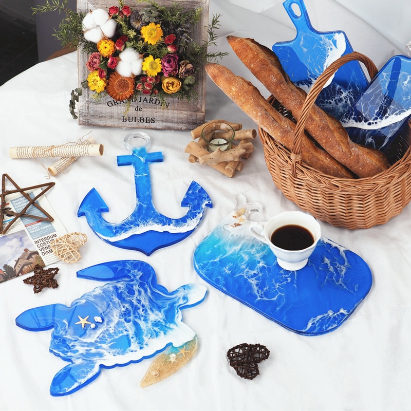 Diy resina epóxi moldes coaster série marinha âncora tartaruga mar grande bandeja molde de silicone para resina arte artesanal mesa decorativa