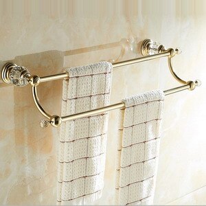 Luxury Crystal Gold Color Bathroom Accessories Set Gold Polished Brass Bath Hardware Set Wall Mounted Bathroom Products banheiro: double towel bar