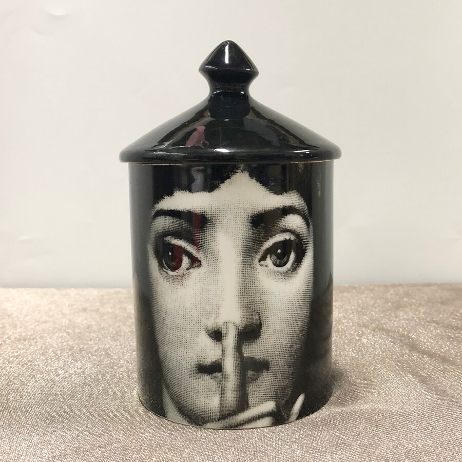 Vintage Style Black Lid Candle Holder Handmade Candles Jar Retro Lina Face Storage Makeup Ceramic Craft Home Decoration Jewerlly