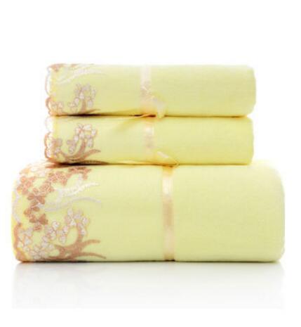 3 Stuk Katoenen Handdoek Sets Geometrische Geborduurde Handdoek Badhanddoeken Zachte Luxe Handdoek Super Thuis Textiel: Yellow