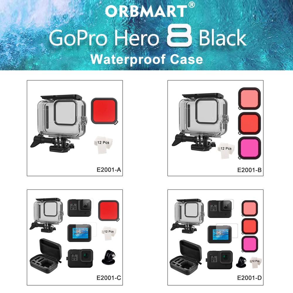 Funda impermeable de 30m para GoPro Hero 8, carcasa para buceo, cubierta protectora de buceo, montaje para para cámara, accesorios de color negro, impermeable hasta 60m