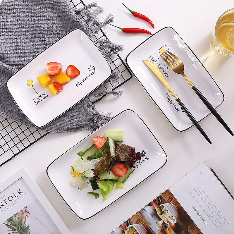 Rectangle Dinner Plate Sushi Plate Dishes And Plates Sets Dessert Vegetable BBQ Dish Set Ceramic Tray Cake Plate Serving Platter