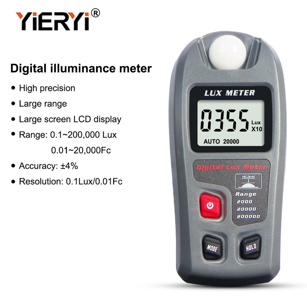 Yieryi mt -30 digital luxmeter 0 ~ 200000 lux lcd display lysmåler miljøtest lysmåler sensor stort fotometer