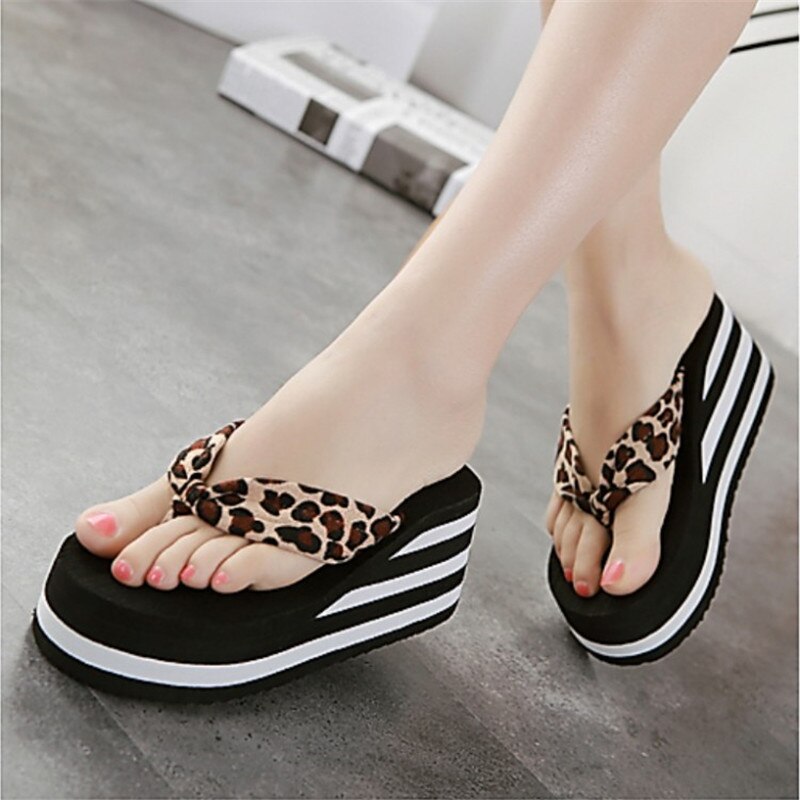 Ladies Wedges Slippers High Platform Flip Flops Women Summer Slippers High Heels Slipper Beach Wedges Sandals Flipflops