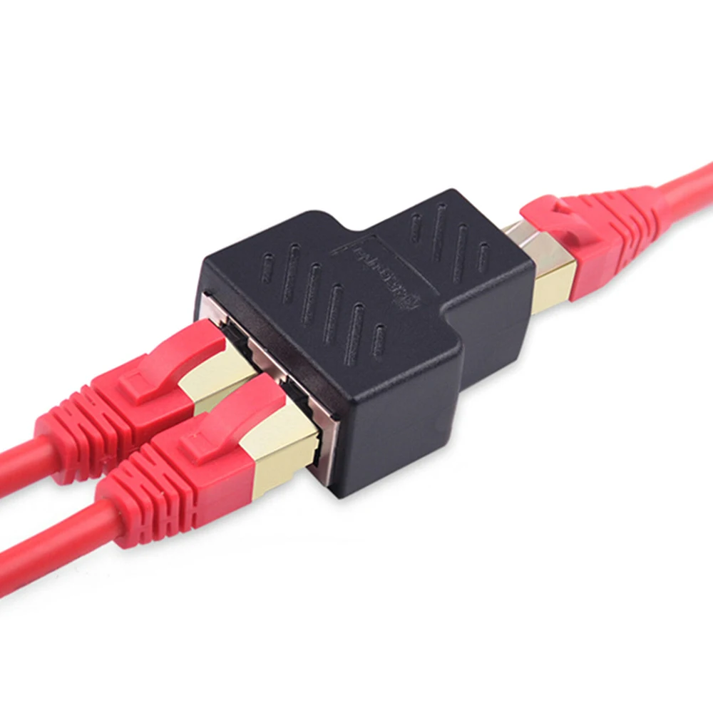 Divisor de red Cable doble 1 a 2 vías LAN RJ45 extensor de puerto Ethernet adaptador de conector de clavija acoplamiento para ordenador portátil