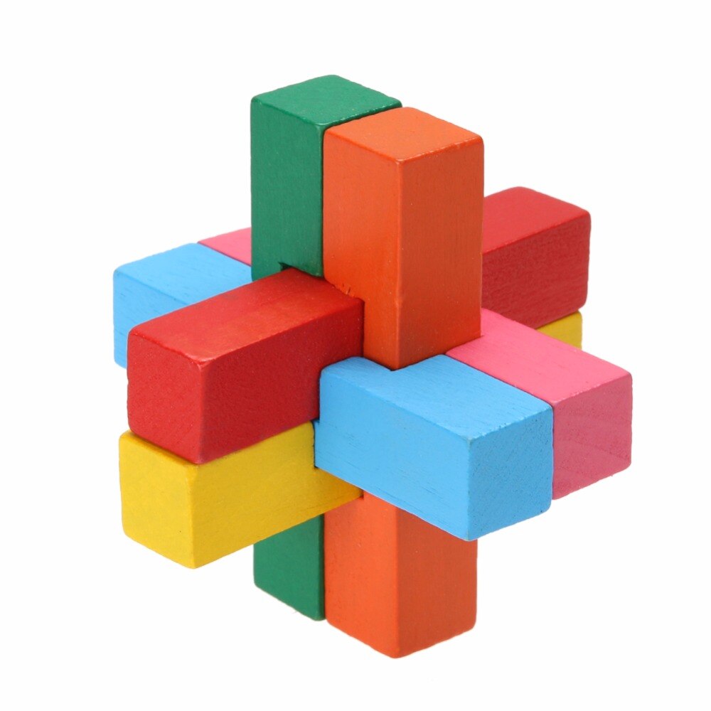 Kleurrijke Kong Ming Luban Lock Houten Speelgoed Puzzel Hersenen Tease Kinderen Speelgoed 3D Puzzel Speelgoed Voor Kinderen Volwassenen hout Speelgoed: Default Title