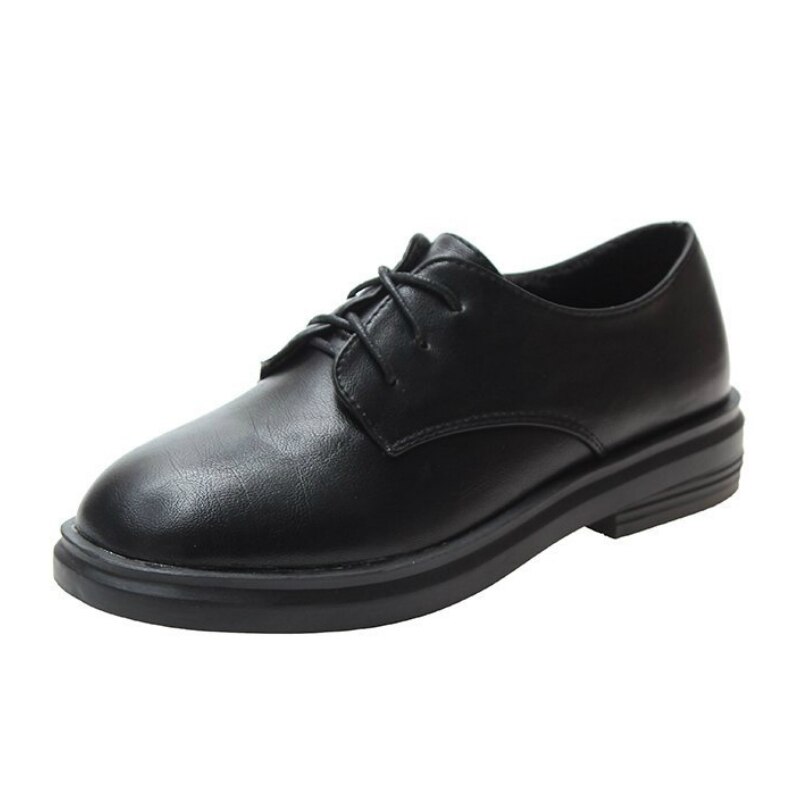 Zapatos Oxford para mujer, calzado de cuero negro liso con cordones, suela gruesa, informales, planos, talla grande, novedad, Otoño e Invierno