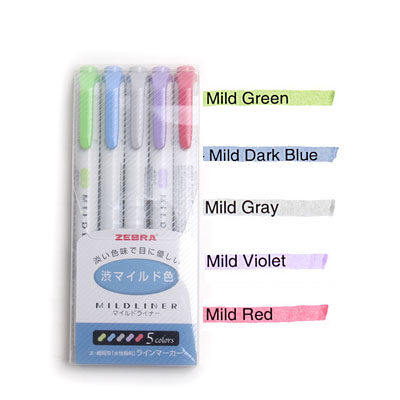 Zebra Mildliner-rotulador suave de doble cara, juego de 5 colores, resaltador: NC 5 colors set