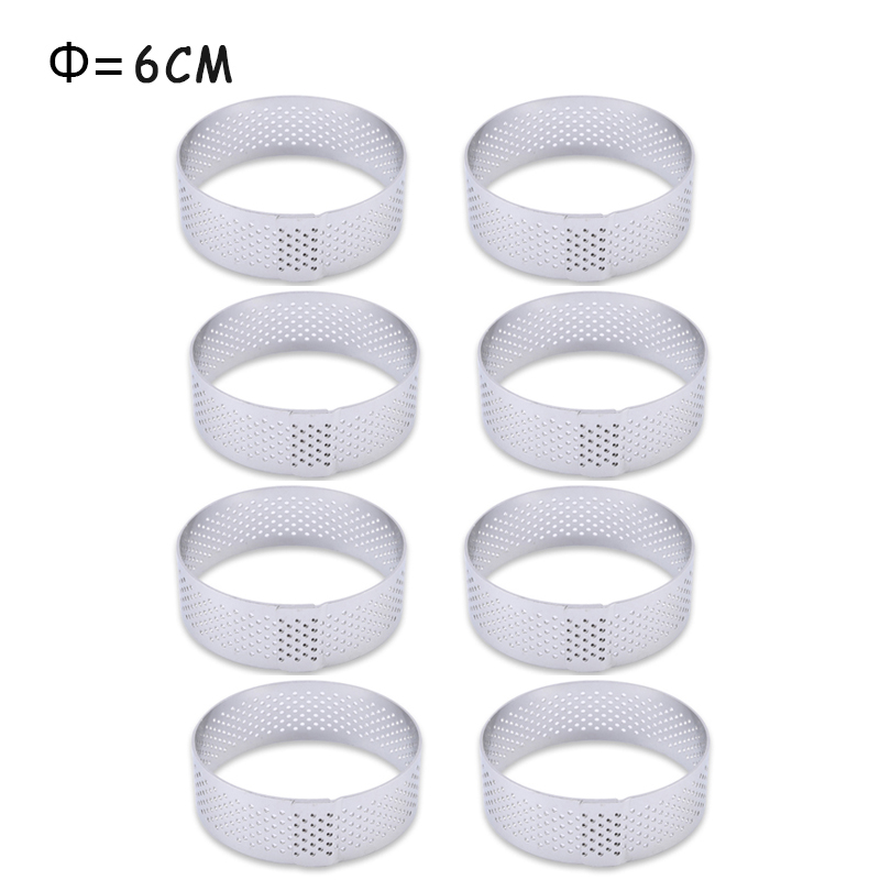 Tart Ring Stainless Steel Tartlet Mold Circle Cutter Pie Ring Heat-Resistant Perforated Cake Mousse Molds Tart Pastry: 6cm 8pcs