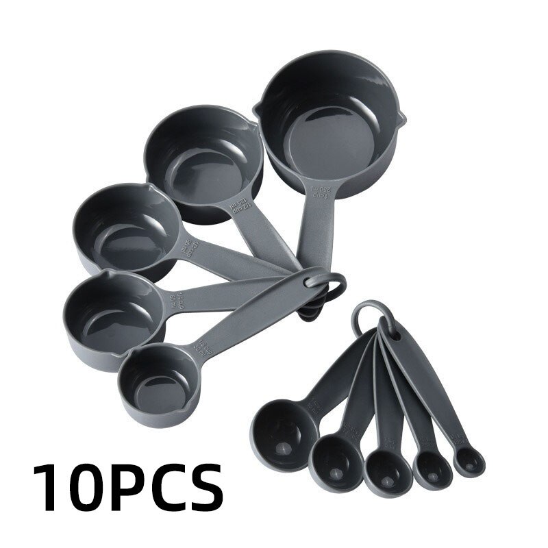 10Pcs Multi Purpose Lepels Cups Set Meetinstrumenten Bakken Accessoires Keuken Gadgets Levert Draagbare Thee Koffie Vloeibare Meel: 10pcs gray